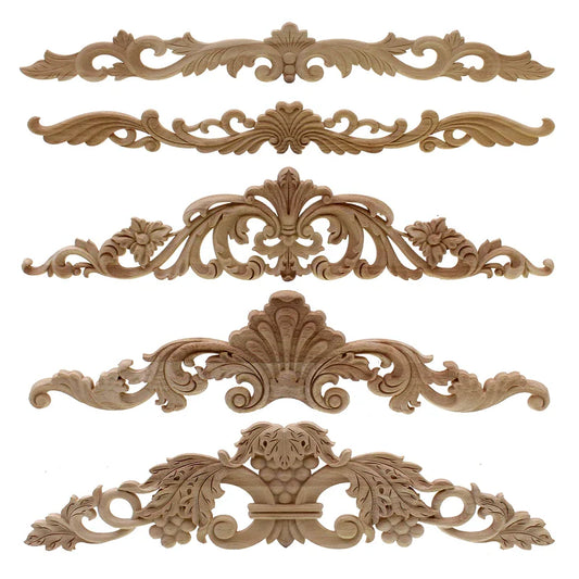Carved Wood Onlay Oak Solid Wood Carved Corner Applique Onlay Decorative Wood Appliques for Furniture Bed Door Home Door Decal